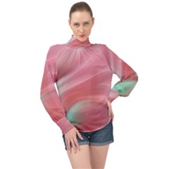 Gradient Pink Green High Neck Long Sleeve Chiffon Top by ConteMonfrey