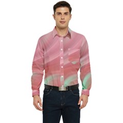 Gradient Pink Green Men s Long Sleeve Pocket Shirt  by ConteMonfrey