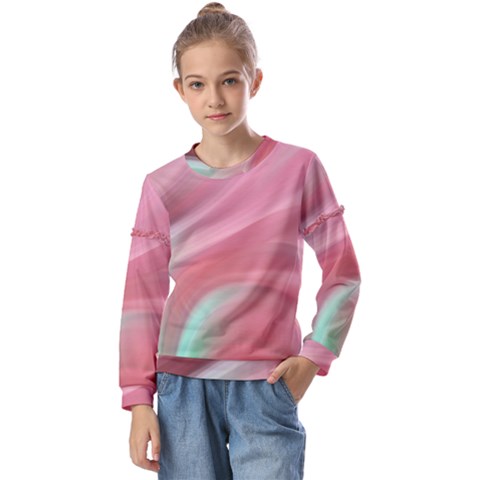 Gradient Pink Green Kids  Long Sleeve Tee With Frill  by ConteMonfrey