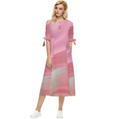 Gradient Pink Green Bow Sleeve Chiffon Midi Dress by ConteMonfrey