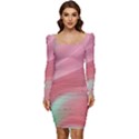 Gradient pink green Women Long Sleeve Ruched Stretch Jersey Dress View1