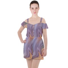 Gradient Purple Orange Ruffle Cut Out Chiffon Playsuit by ConteMonfrey