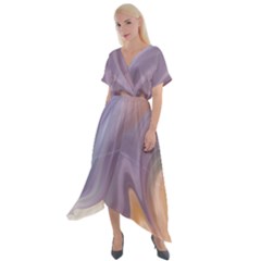 Gradient Purple Orange Cross Front Sharkbite Hem Maxi Dress by ConteMonfrey