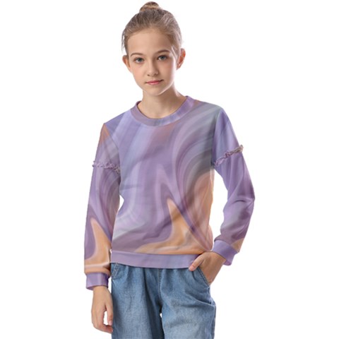 Gradient Purple Orange Kids  Long Sleeve Tee With Frill  by ConteMonfrey