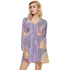 Gradient Purple Orange Tiered Long Sleeve Mini Dress by ConteMonfrey