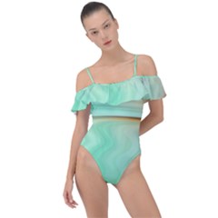 Gradient Green Orange Frill Detail One Piece Swimsuit by ConteMonfrey