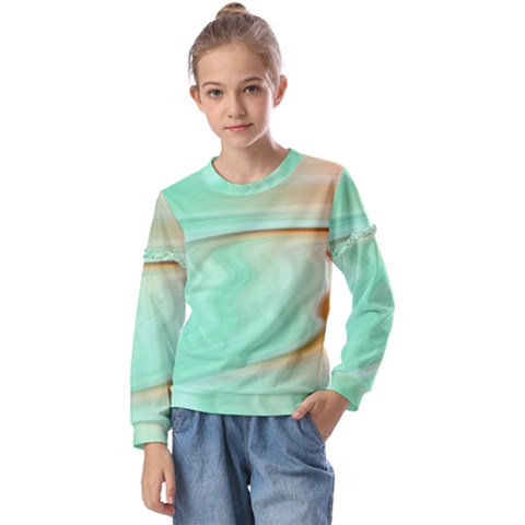 Gradient Green Orange Kids  Long Sleeve Tee With Frill  by ConteMonfrey