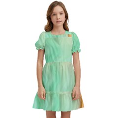 Gradient Green Orange Kids  Puff Sleeved Dress by ConteMonfrey