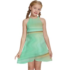 Gradient Green Orange Kids  Halter Collar Waist Tie Chiffon Dress by ConteMonfrey