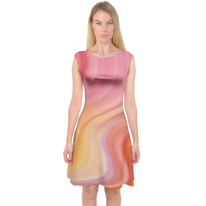 Gradient pink yellow Capsleeve Midi Dress