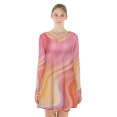 Gradient Pink Yellow Long Sleeve Velvet V-neck Dress by ConteMonfrey