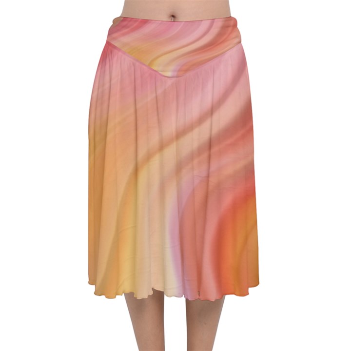 Gradient pink yellow Velvet Flared Midi Skirt