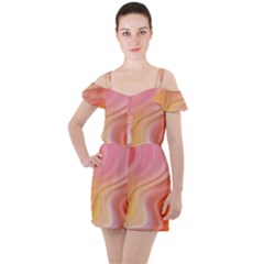 Gradient Pink Yellow Ruffle Cut Out Chiffon Playsuit by ConteMonfrey