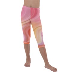 Gradient Pink Yellow Kids  Lightweight Velour Capri Leggings  by ConteMonfrey