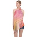 Gradient pink yellow Halter Asymmetric Satin Top View1