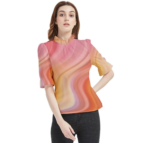 Gradient Pink Yellow Frill Neck Blouse by ConteMonfrey