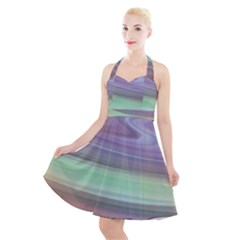 Gradient Blue Green Halter Party Swing Dress  by ConteMonfrey