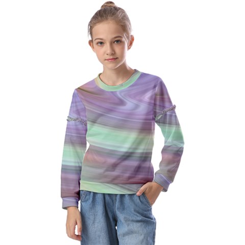 Gradient Blue Green Kids  Long Sleeve Tee With Frill  by ConteMonfrey