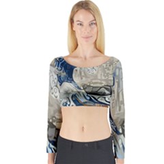 Wave Sea Ocean Splash Water Surf Foam Movement Long Sleeve Crop Top by Wegoenart