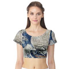 Wave Sea Ocean Splash Water Surf Foam Movement Short Sleeve Crop Top by Wegoenart