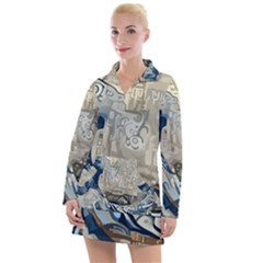 Wave Sea Ocean Splash Water Surf Foam Movement Women s Long Sleeve Casual Dress by Wegoenart