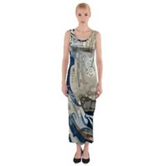 Wave Sea Ocean Splash Water Surf Foam Movement Fitted Maxi Dress by Wegoenart