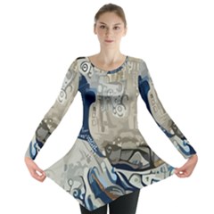 Wave Sea Ocean Splash Water Surf Foam Movement Long Sleeve Tunic  by Wegoenart