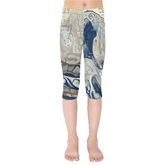 Wave Sea Ocean Splash Water Surf Foam Movement Kids  Capri Leggings  by Wegoenart