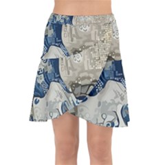 Wave Sea Ocean Splash Water Surf Foam Movement Wrap Front Skirt by Wegoenart