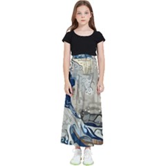 Wave Sea Ocean Splash Water Surf Foam Movement Kids  Flared Maxi Skirt by Wegoenart