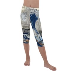 Wave Sea Ocean Splash Water Surf Foam Movement Kids  Lightweight Velour Capri Leggings  by Wegoenart