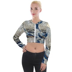 Wave Sea Ocean Splash Water Surf Foam Movement Long Sleeve Cropped Velvet Jacket by Wegoenart