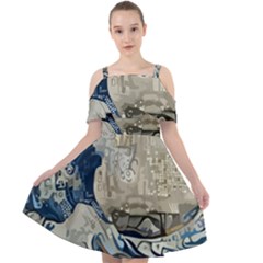 Wave Sea Ocean Splash Water Surf Foam Movement Cut Out Shoulders Chiffon Dress by Wegoenart