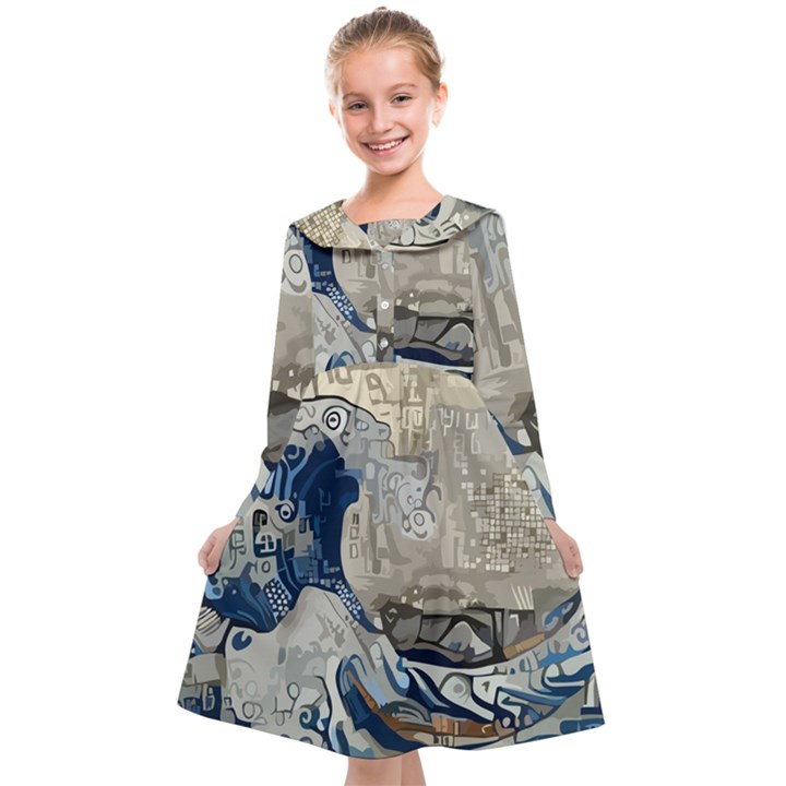 Wave Sea Ocean Splash Water Surf Foam Movement Kids  Midi Sailor Dress