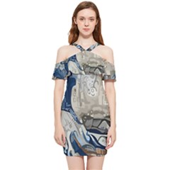 Wave Sea Ocean Splash Water Surf Foam Movement Shoulder Frill Bodycon Summer Dress by Wegoenart