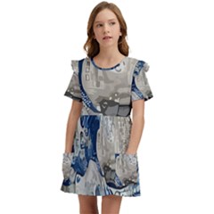 Wave Sea Ocean Splash Water Surf Foam Movement Kids  Frilly Sleeves Pocket Dress by Wegoenart