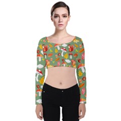 Autumn Seamless Background Leaves Wallpaper Texture Velvet Long Sleeve Crop Top by Wegoenart