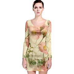 Flowers Petals Stem Bouquet Flora Floral Bloom Long Sleeve Bodycon Dress by Wegoenart