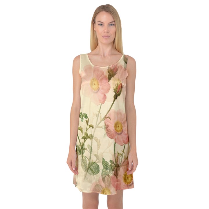 Flowers Petals Stem Bouquet Flora Floral Bloom Sleeveless Satin Nightdress