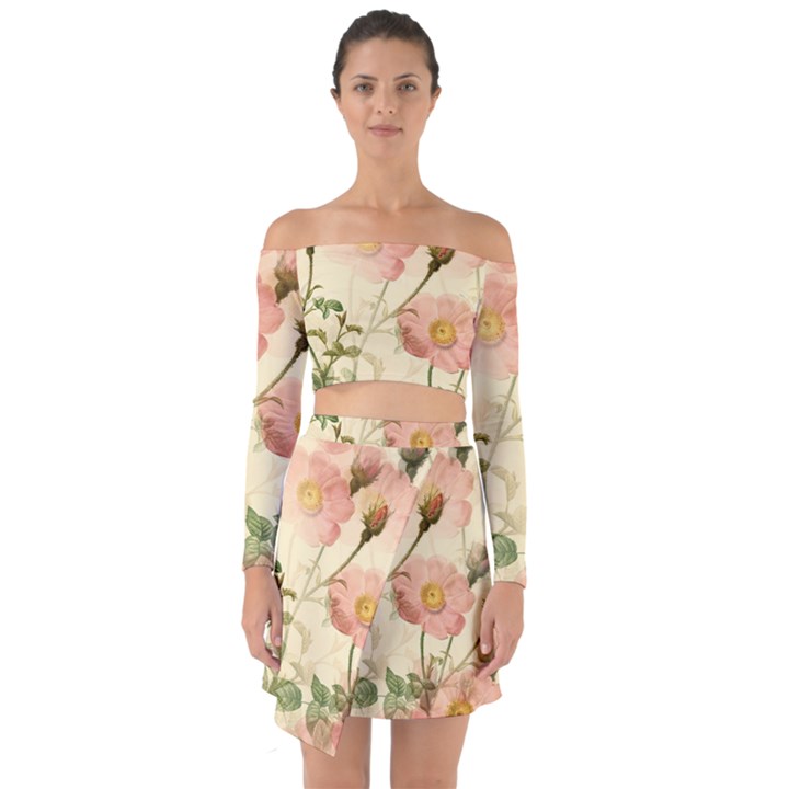 Flowers Petals Stem Bouquet Flora Floral Bloom Off Shoulder Top with Skirt Set