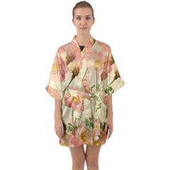 Flowers Petals Stem Bouquet Flora Floral Bloom Half Sleeve Satin Kimono  by Wegoenart