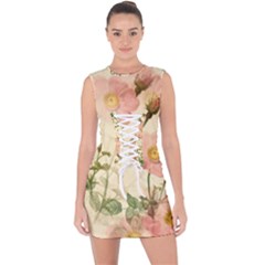 Flowers Petals Stem Bouquet Flora Floral Bloom Lace Up Front Bodycon Dress by Wegoenart