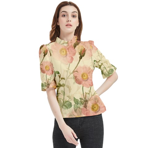 Flowers Petals Stem Bouquet Flora Floral Bloom Frill Neck Blouse by Wegoenart