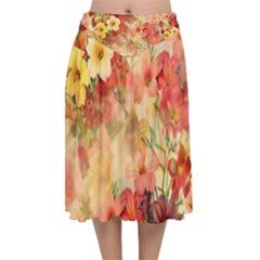 Seamless Pattern Textile Surface Luxury Vintage Velvet Flared Midi Skirt