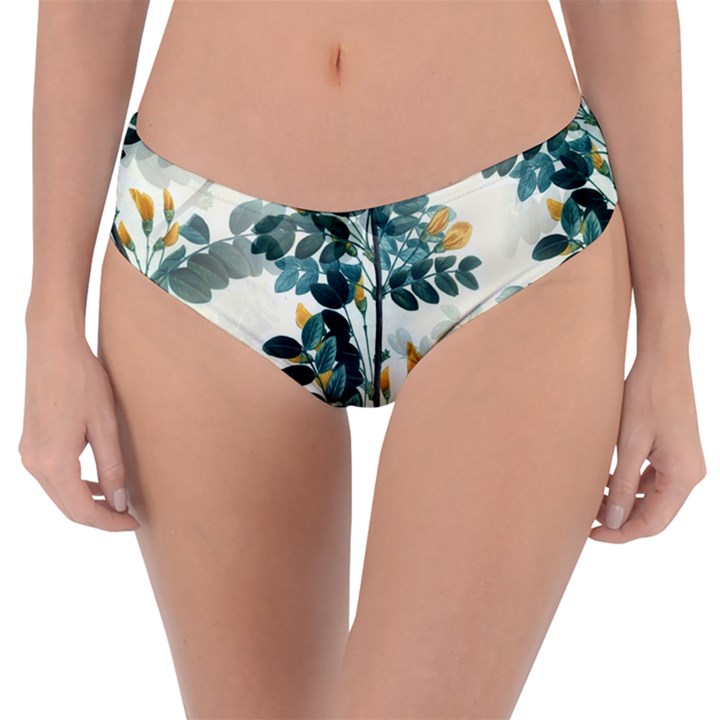 Vintage Retro Flowers Leaves Foliage Plants Reversible Classic Bikini Bottoms