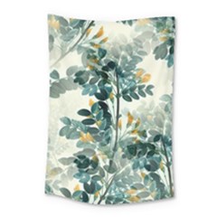 Vintage Retro Flowers Leaves Foliage Plants Small Tapestry by Wegoenart