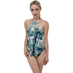 Vintage Retro Flowers Leaves Foliage Plants Go With The Flow One Piece Swimsuit by Wegoenart