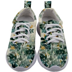 Vintage Retro Flowers Leaves Foliage Plants Kids Athletic Shoes by Wegoenart