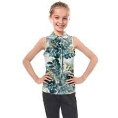 Vintage Retro Flowers Leaves Foliage Plants Kids  Sleeveless Polo Tee