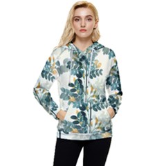 Vintage Retro Flowers Leaves Foliage Plants Women s Lightweight Drawstring Hoodie